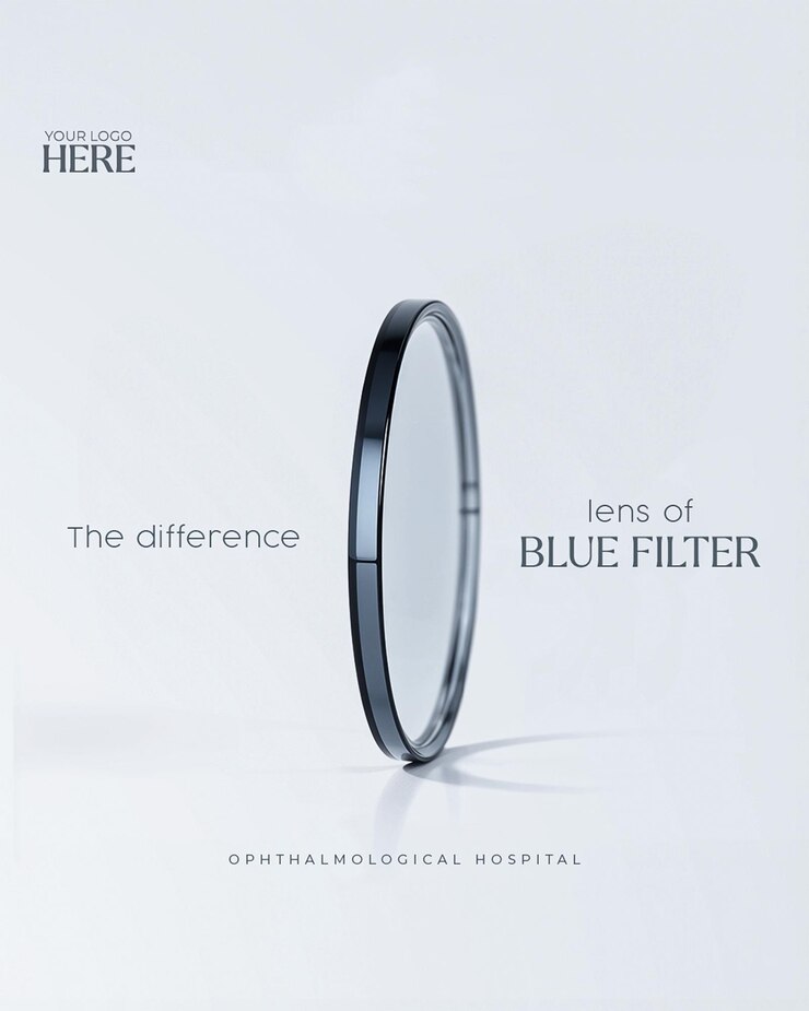 una lente de ojo azul se muestra sobre un fondo blanco