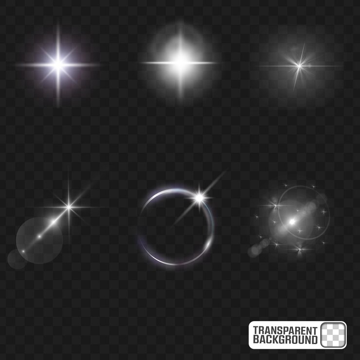 Lentes Flares amplificadores Efectos de luz brillantes Elementos de estallido de estrellas superposición de fondo transparente