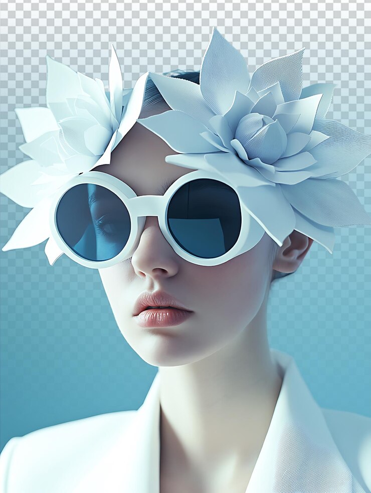 PSD lentes de sol blancos y elegantes con diseño floral 3d