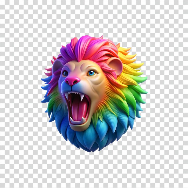 PSD león arcoíris una vibrante representación en 3d de un león rugidor con una melena colorida