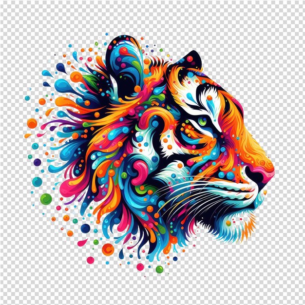 PSD un león de colores con manchas de colores en la cabeza