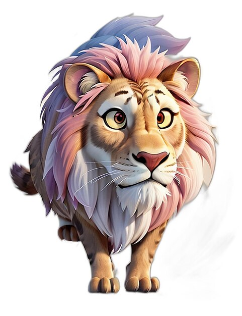 PSD un león de dibujos animados con cabello morado y ojos morados