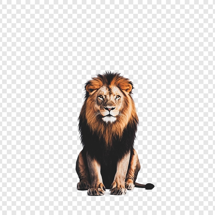 PSD un león con un palo en la boca se sienta en un fondo blanco