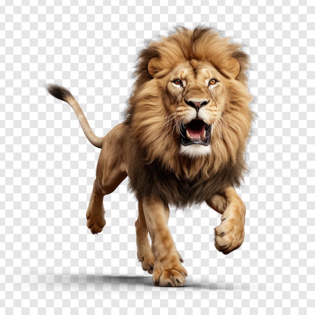 PSD el león salta en el fondo de transparencia psd