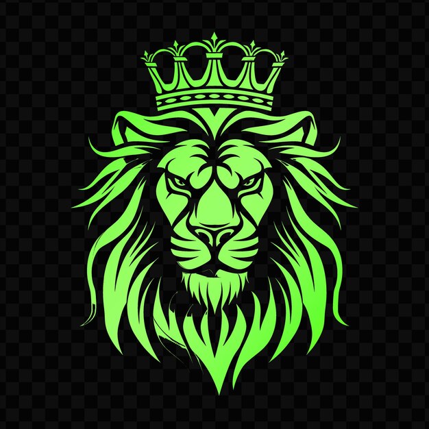 Un león verde con una corona en un fondo negro