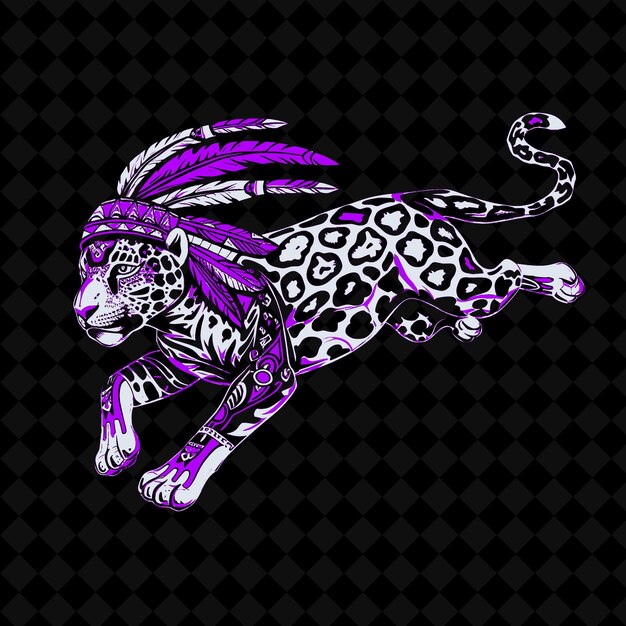 PSD un léopard avec une crinière violette court sur un fond noir
