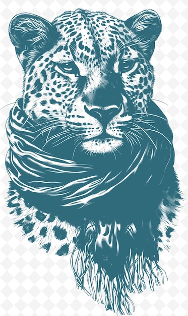 PSD léopard avec un foulard de soie et une expression luxueuse poster animals sketch art vector collections