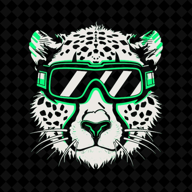 PSD un léopard portant des lunettes de protection avec un fond vert et un fond noir avec un logo en zigzag blanc