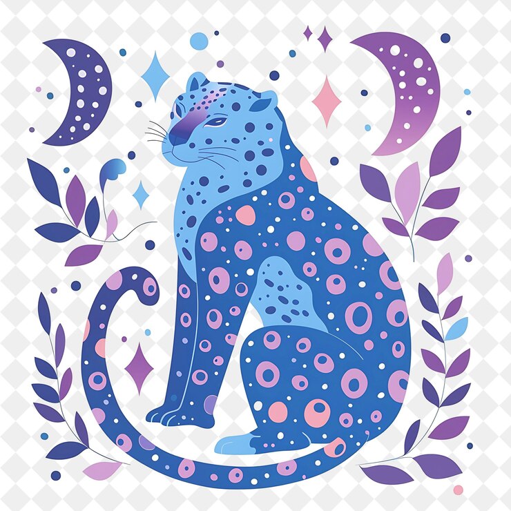 PSD un leopardo azul con una estrella en él y un patrón de estrellas