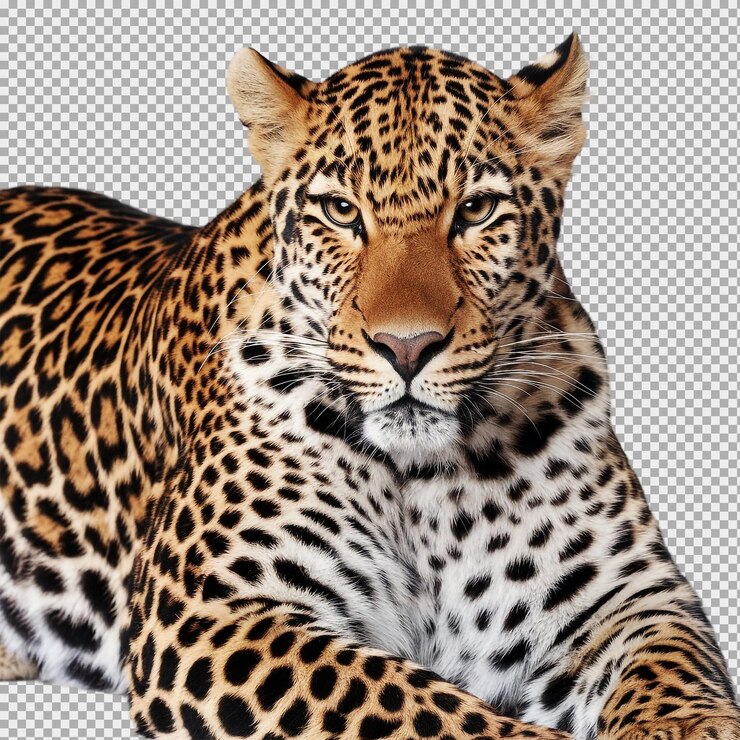 PSD un leopardo está acostado y mirando a la cámara