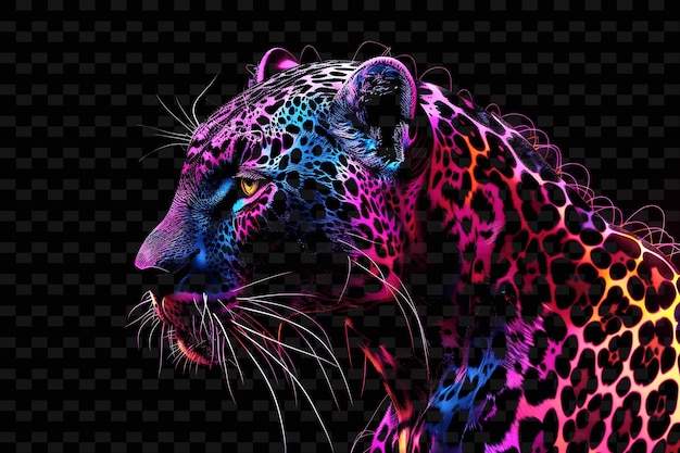 PSD un leopardo con un hocico rosa y rayas azules y rosas