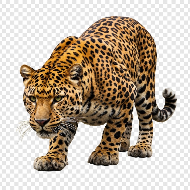 Leopardo perseguindo para a frente em um fundo transparente