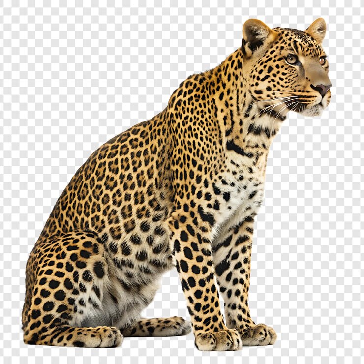 PSD leopardo en una pose sentado con fondo transparente