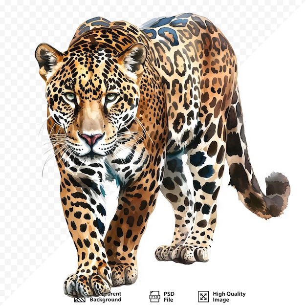 PSD léopards jaguars grand chat isolé sur un fond blanc isolé aquarelle réaliste illustration clip art modèle