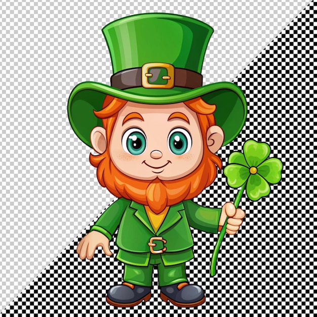 PSD leprechaun bonito com trevo dia de são patrício em fundo transparente