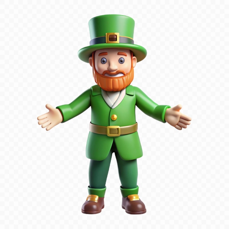 PSD un leprechaun verde con un trébol verde en su sombrero
