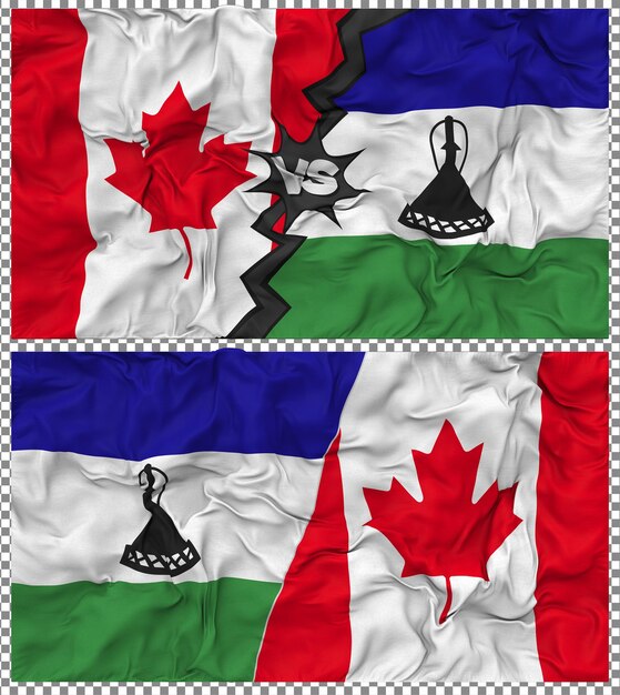 Lesotho contra Canadá Media bandera combinada con textura 3D de la tela de la bandera