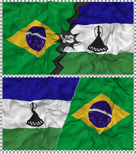 Lesotho contre le Brésil Half Combined Flag Cloth Bump Texture Rendering 3D