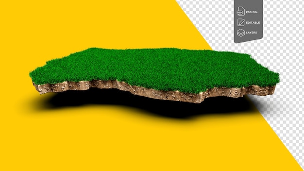 Lesotho Karte Boden Land Geologie Querschnitt grünes Gras und Felsen Bodentextur 3D-Illustration