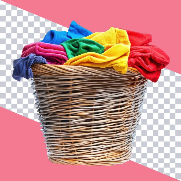 La lessive colorée dans un panier en osier