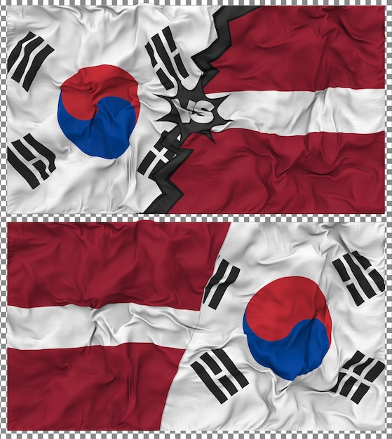 Letonia contra Corea del Sur Media bandera combinada con textura en 3D