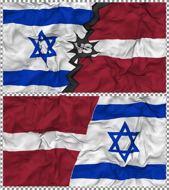 Letonia contra Israel Media bandera combinada con textura 3D de la tela de la bandera