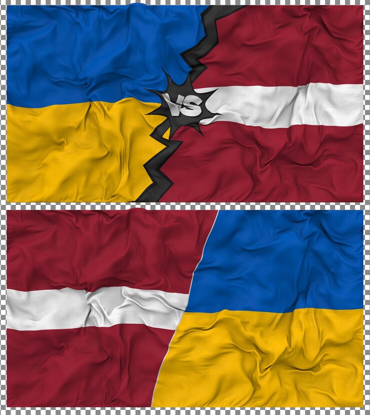 PSD letonia contra ucrania media bandera combinada con textura en 3d