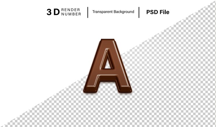 PSD letra 3d del alfabeto un color de chocolate oscuro aislado sobre un fondo transparente