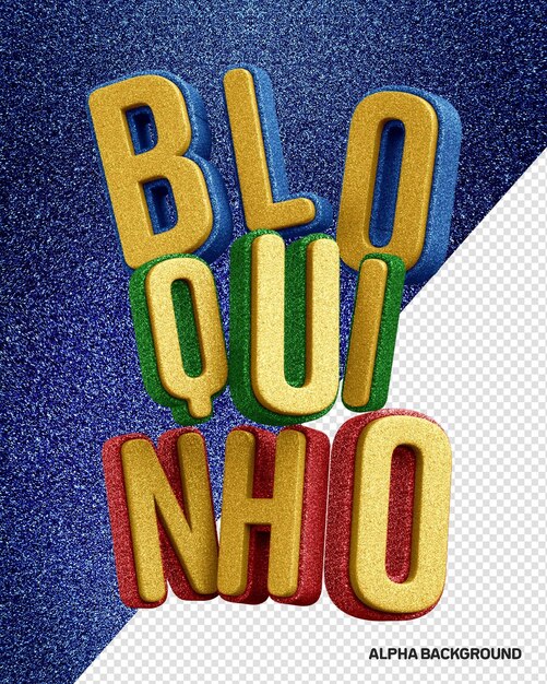 PSD letra 3d de bloco de carnaval com textura realista colorida