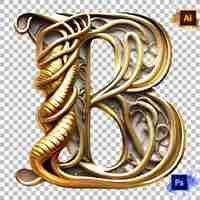 PSD letra del alfabeto con estilo a a z diseño de letra de metal dorado b