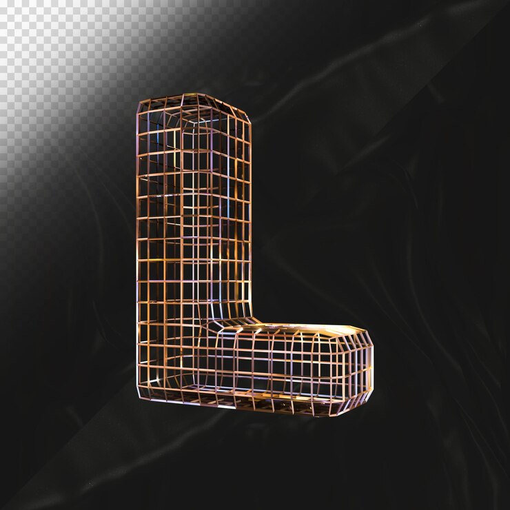 PSD letra del alfabeto l mayúscula fuente de marco de alambre hecha de marco celular amarillo 3d render aislado