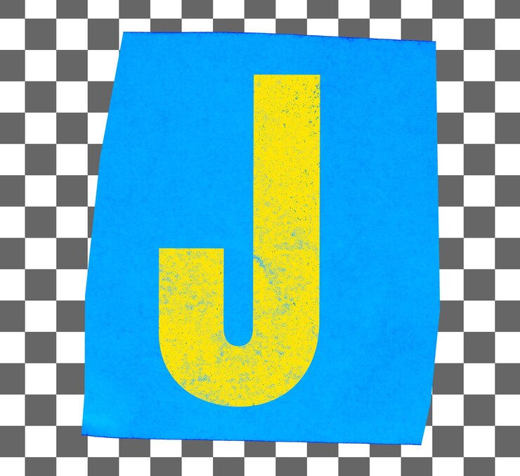 PSD la letra amarilla "j" en el papel azul