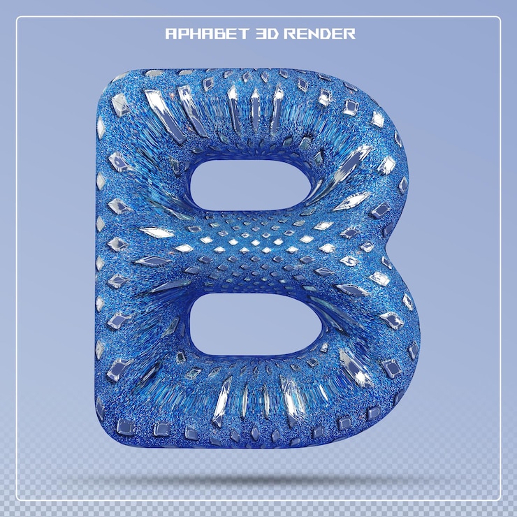 PSD letra azul b fuente 3d render alfabeto