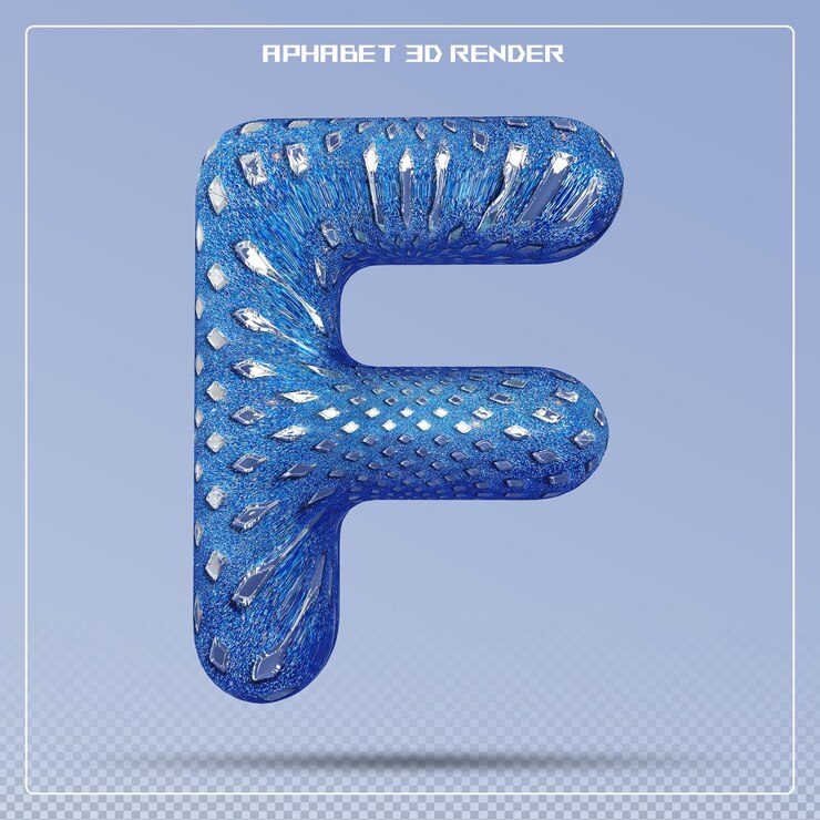 PSD letra azul f fuente alfabeto de renderización 3d