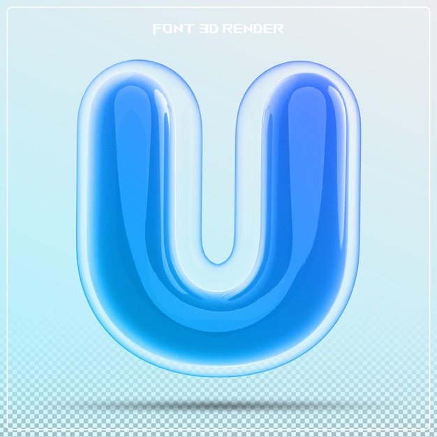 letra azul U fuente Alfabeto renderización 3d