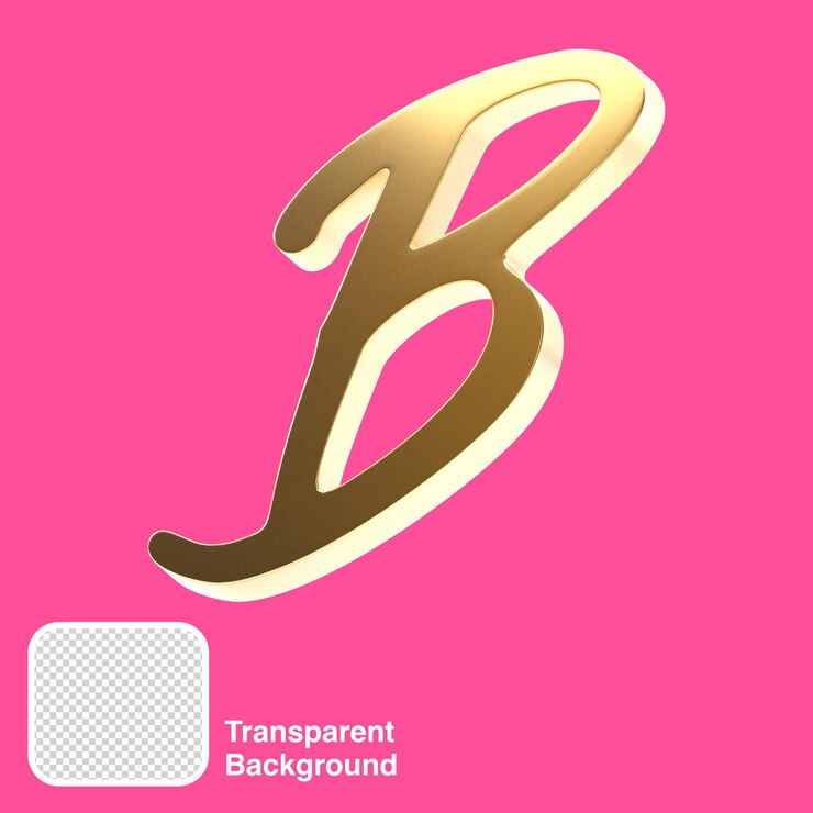 PSD letra b 3d de oro elegante brilhante manuscrita