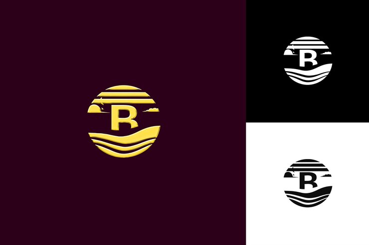 PSD letra b com sunset logo design estilo com b em forma de uma ilustração logo vector designs