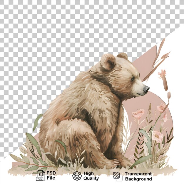 PSD letra b com urso e flores em fundo transparente inclui arquivo png