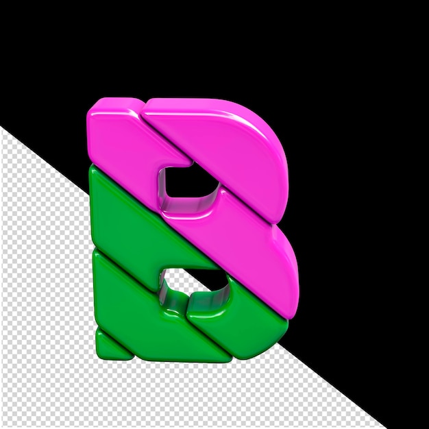 Letra b do símbolo 3d de plástico rosa e verde