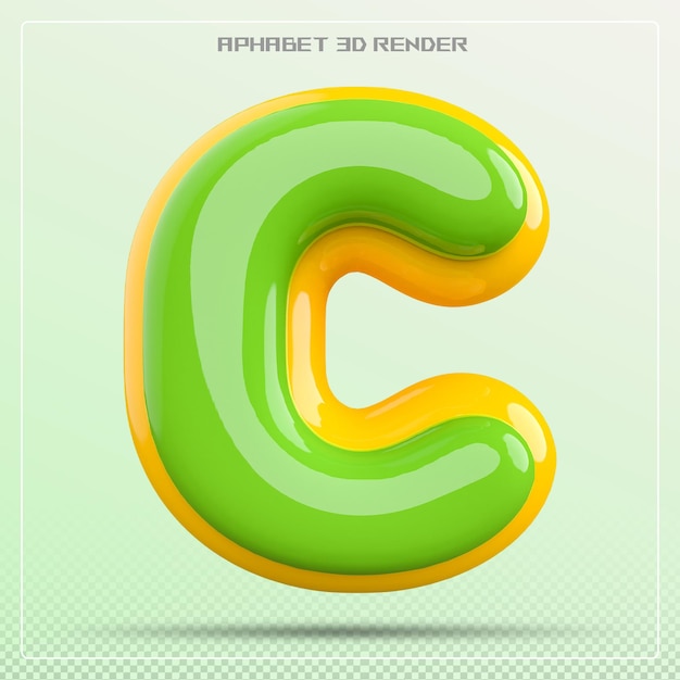 PSD letra burbuja c fuente verde alfabeto renderizado en 3d