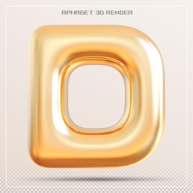 letra de burbuja D fuente de oro Alfabeto renderizado en 3D