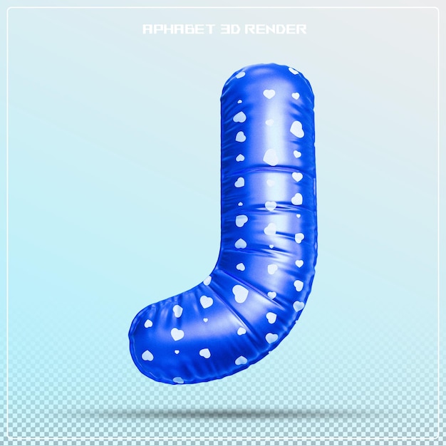 letra burbuja J fuente azul alfabeto renderizado en 3d