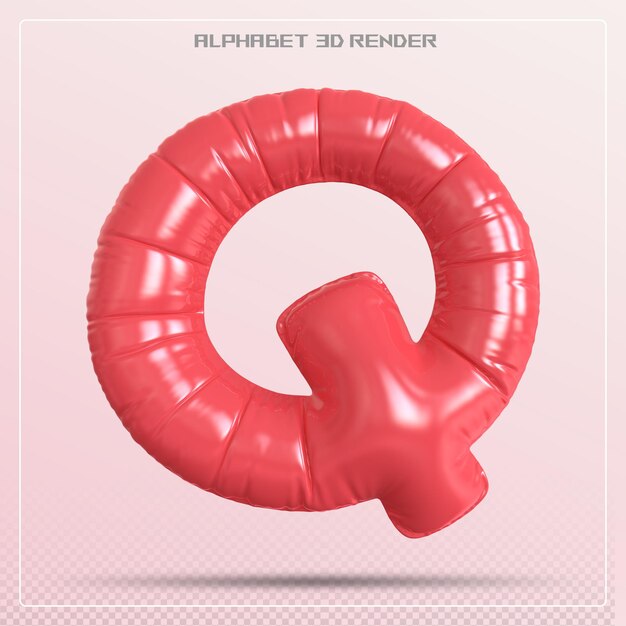 Letra de burbuja Q fuente rad Alfabeto 3d render
