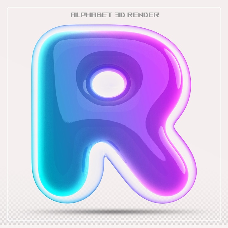 PSD letra de burbuja r fuente gradiente alfabeto 3d render