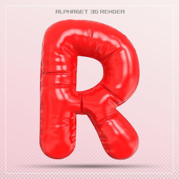 PSD letra de burbuja r fuente rad alfabeto 3d render