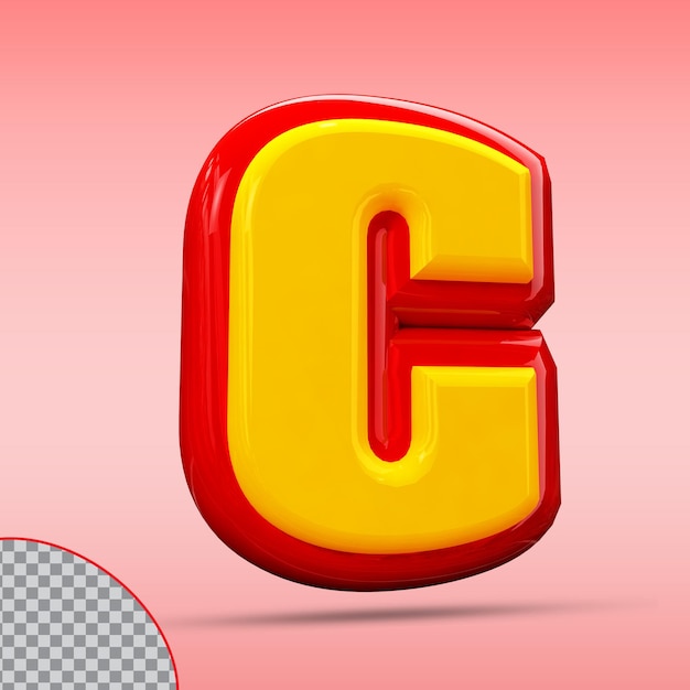 Letra C Estilo 3D Color Rojo y Dorado