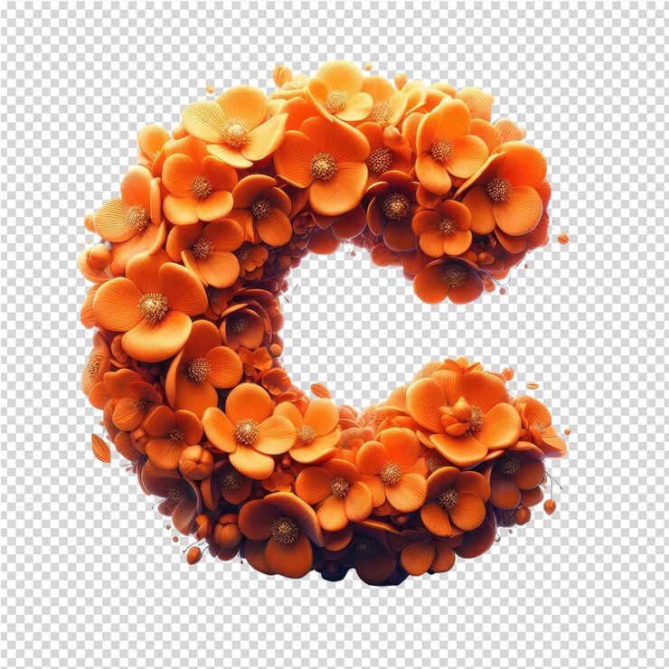 PSD una letra c hecha de flores con un fondo blanco
