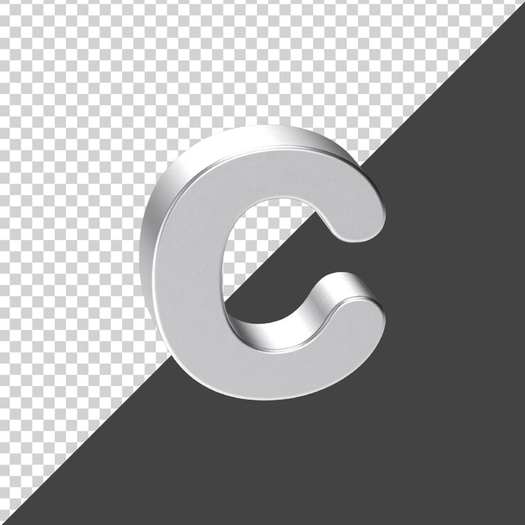 PSD letra c hecha de plata en 3d render 3d letra c realista