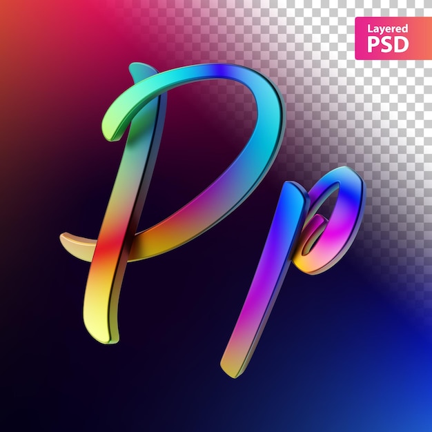 PSD letra caligráfica del color del arco iris 3d