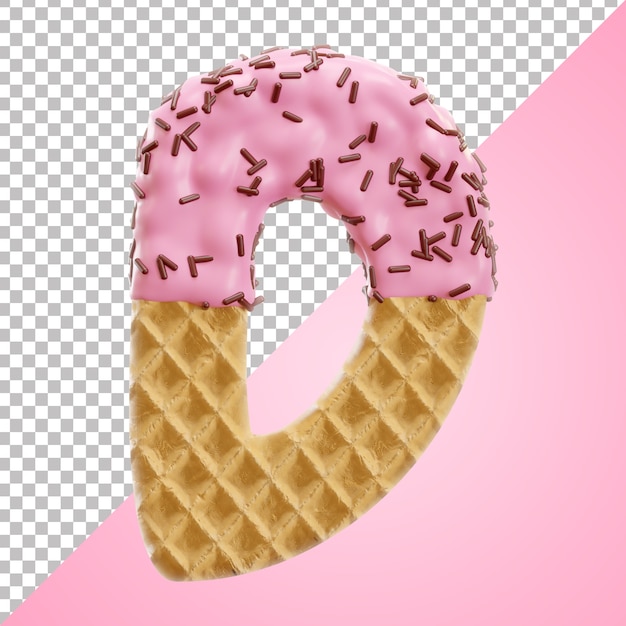 Letra d alfabeto waffle con chispas de chocolate en estilo 3d aislado